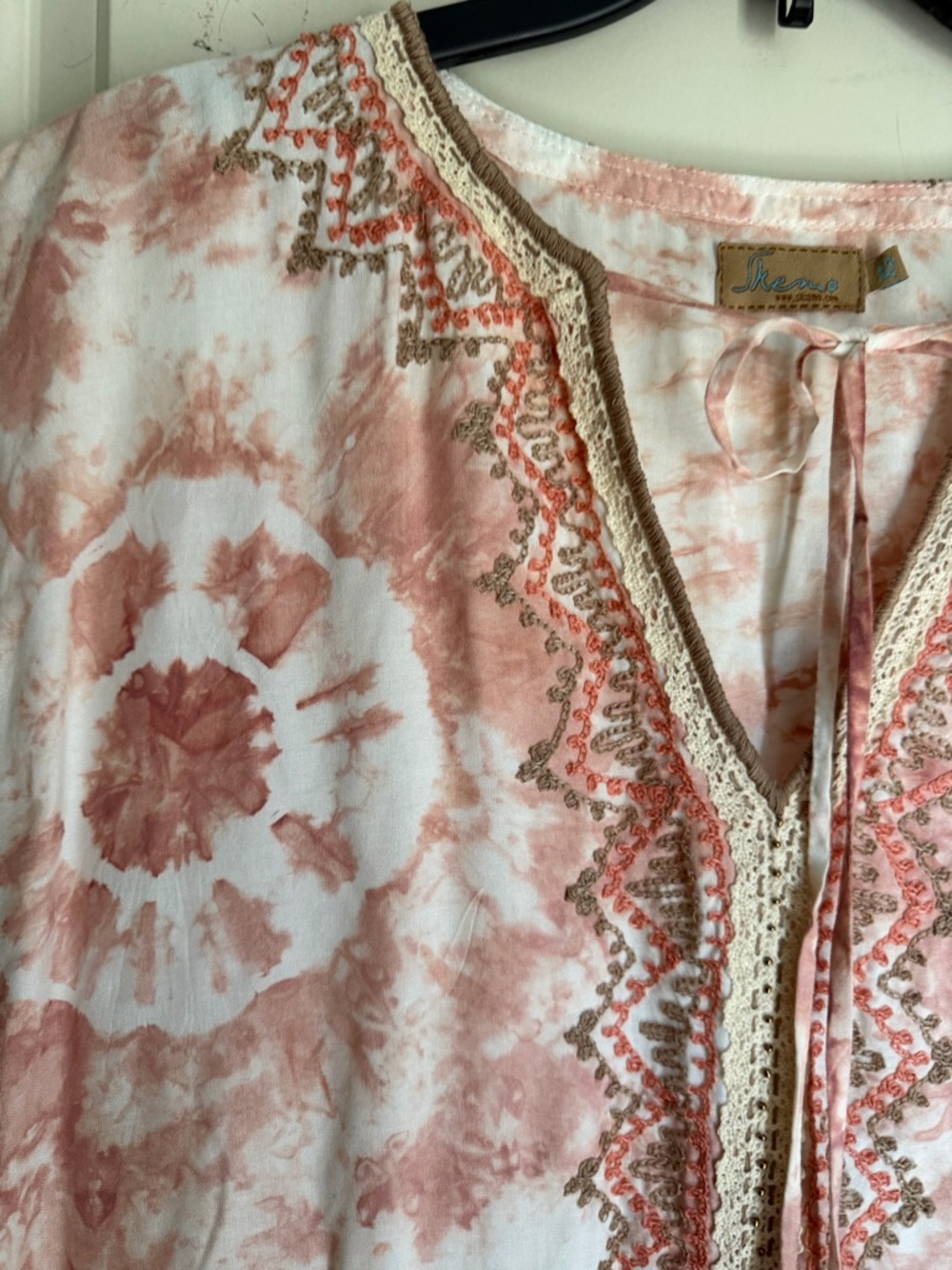 Skemo rayon Pink Tie-Dye Embroidered Tassel Kimono XS embroidered tassels neutro - Picture 5 of 12